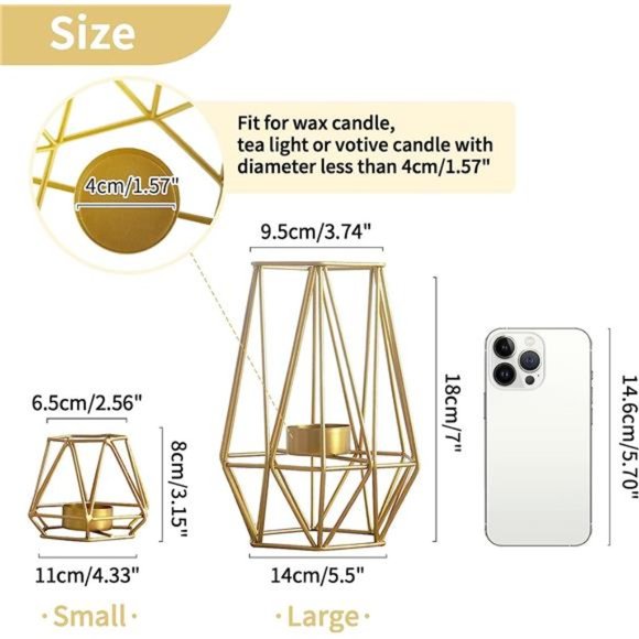 2 Pcs Metal Hexagon Shaped Geometric Design Tea Light Votive Candle Holders - Picture 6 of 6